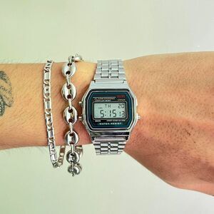 y2k style retro silver stainless steel digital watch